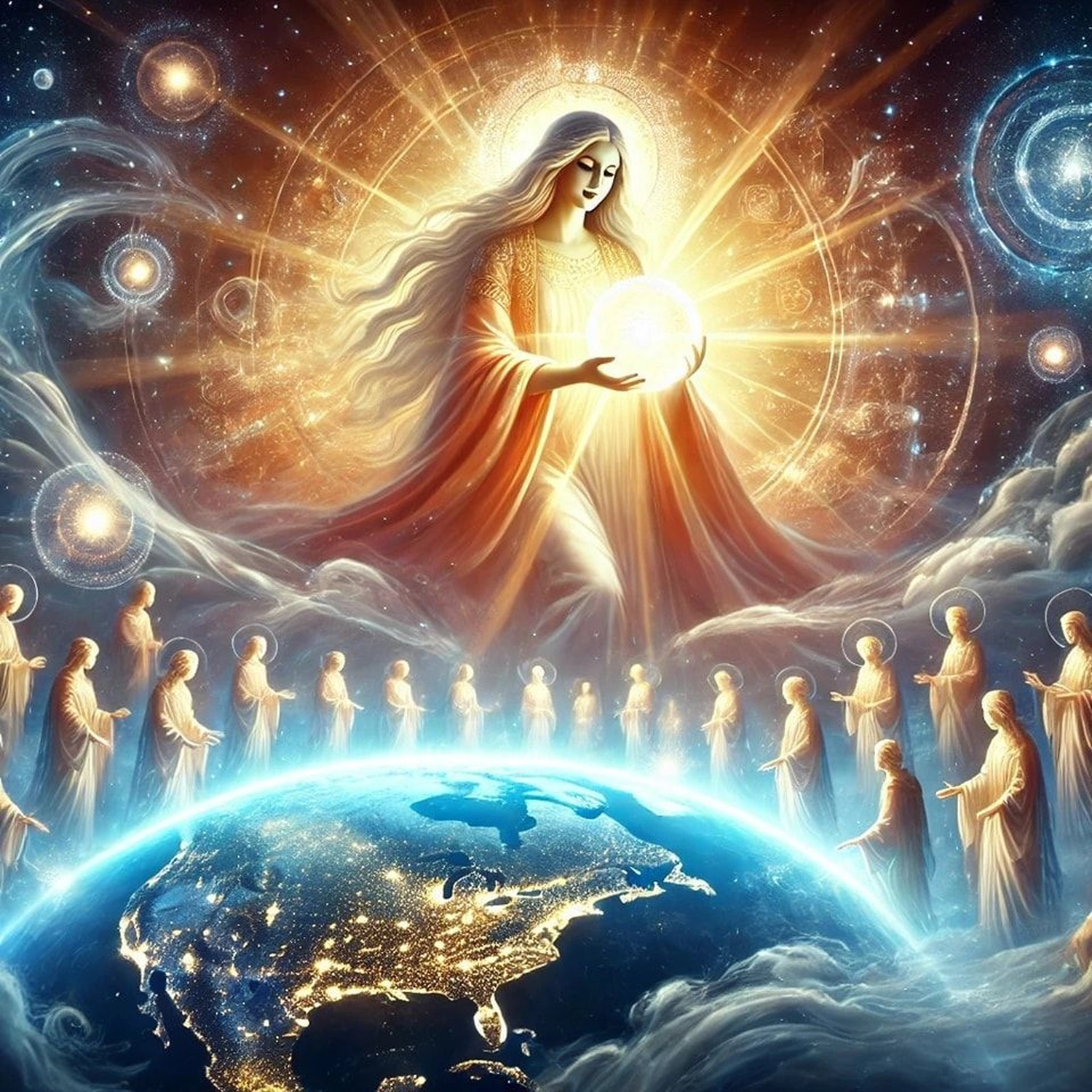 Sirima Miller – LEBENS(T)RAUM für Körper, Geist & Seele – ein digitales Kunstwerk, das eine spirituelle oder kosmische Figur darstellt, die oft als „Göttliches Weibliches“ oder „Große kosmische Mutter“ bezeichnet wird.