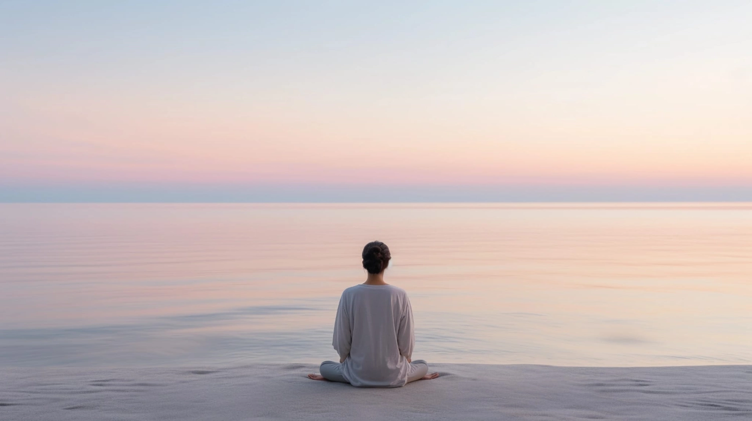 Sirima Miller – LEBENS(T)RAUM für Körper, Geist & Seele – Das Bild ist ein digitales Kunstwerk oder ein KI-generiertes Bild, das eine ruhige weiße Lotusblume zeigt, die auf ruhigem Wasser blüht und von einem goldenen Lichtstrahl beleuchtet wird.